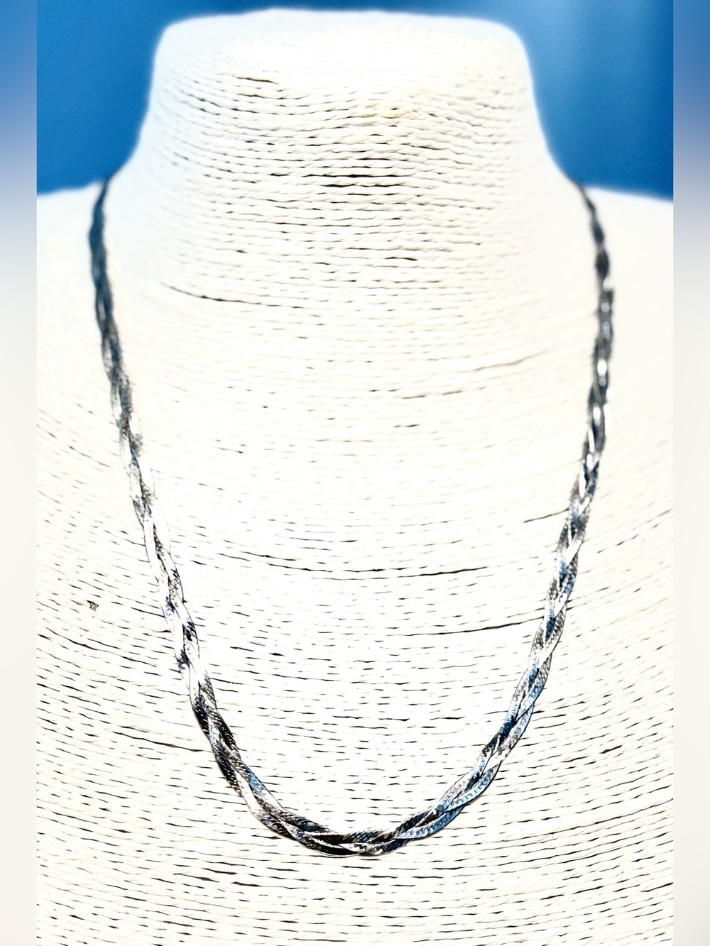 Vintage Sterling Silver Twist Herringbone Necklace - Women’s 20”